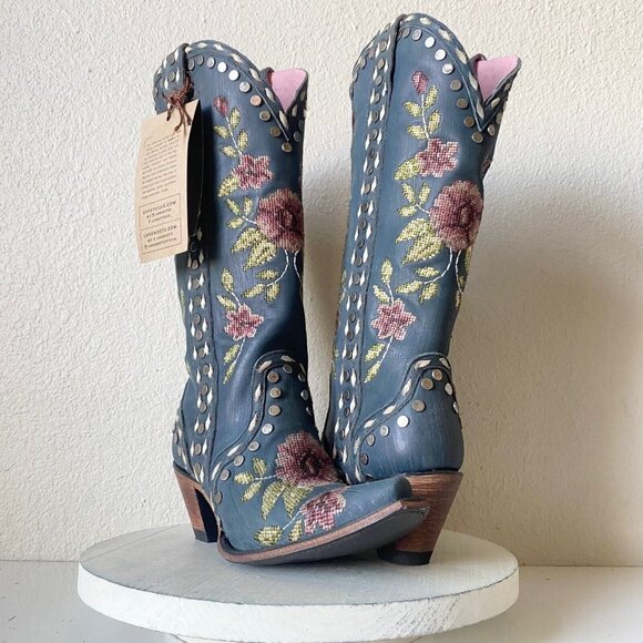 Junk Gypsy by Lane Shoes - NEW Junk Gypsy Lane WILD STITCH Blue Cowboy Boots 5.5 Western Flowers Snip Toe